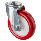 Roulette Manutention Pivotante Polyuréthane rouge - Ø125mm 150kg - Fix. Trou central