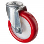 Roulette Manutention Pivotante Polyuréthane rouge - Ø125mm 150kg - Fix. Trou central