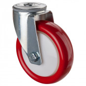 Roulette Manutention Pivotante Polyuréthane rouge - Ø125mm 150kg - Fix. Trou central