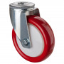 Roulette Manutention Pivotante Polyuréthane rouge - Ø125mm 150kg - Fix. Trou central