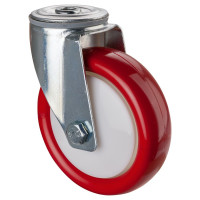 Roulette Manutention Pivotante Polyuréthane rouge - Ø125mm 150kg - Fix. Trou central Roulette Manutention Pivotante Polyuréthane rouge - Ø125mm 150kg - Fix. Trou central