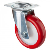 Roulette Manutention Pivotante Polyuréthane rouge - Ø125mm 175kg - Fix. Platine