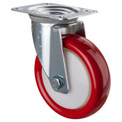 Roulette Manutention Pivotante Polyuréthane rouge - Ø125mm 175kg - Fix. Platine