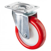 Roulette Manutention Pivotante Polyuréthane rouge - Ø125mm 180kg - Fix. Platine