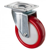Roulette Manutention Pivotante Polyuréthane rouge - Ø125mm 200kg - Fix. Platine