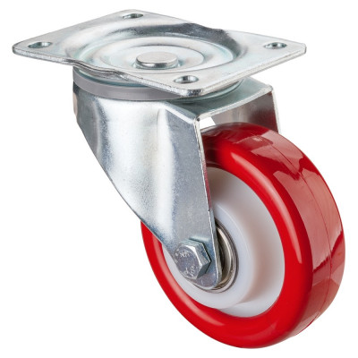 Roulette Manutention Pivotante Polyuréthane rouge - Ø125mm 400kg - Fix. Platine