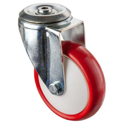 Roulette Manutention Pivotante Polyuréthane rouge - Ø150mm 160kg - Fix. Trou central