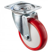 Roulette Manutention Pivotante Polyuréthane rouge - Ø150mm 250kg - Fix. Platine