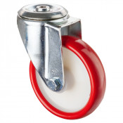 Roulette Manutention Pivotante Polyuréthane rouge - Ø160mm 160kg - Fix. Trou central