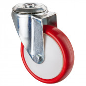 Roulette Manutention Pivotante Polyuréthane rouge - Ø160mm 160kg - Fix. Trou central