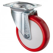 Roulette Manutention Pivotante Polyuréthane rouge - Ø160mm 250kg - Fix. Platine