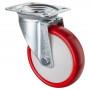 Roulette Manutention Pivotante Polyuréthane rouge - Ø160mm 250kg - Fix. Platine