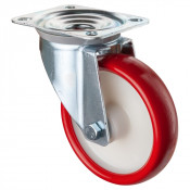 Roulette Manutention Pivotante Polyuréthane rouge - Ø160mm 300kg - Fix. Platine