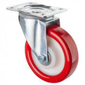 Roulette Manutention Pivotante Polyuréthane rouge - Ø160mm 450kg - Fix. Platine