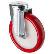 Roulette Manutention Pivotante Polyuréthane rouge - Ø200mm 250kg - Fix. Trou central