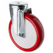 Roulette Manutention Pivotante Polyuréthane rouge - Ø200mm 250kg - Fix. Trou central
