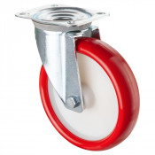 Roulette Manutention Pivotante Polyuréthane rouge - Ø200mm 300kg - Fix. Platine