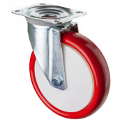 Roulette Manutention Pivotante Polyuréthane rouge - Ø200mm 300kg - Fix. Platine