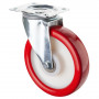 Roulette Manutention Pivotante Polyuréthane rouge - Ø200mm 500kg - Fix. Platine