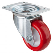 Roulette Manutention Pivotante Polyuréthane rouge - Ø80mm 100kg - Fix. Platine