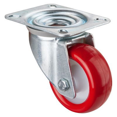 Roulette Manutention Pivotante Polyuréthane rouge - Ø80mm 100kg - Fix. Platine