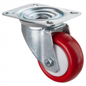 Roulette Manutention Pivotante Polyuréthane rouge - Ø80mm 100kg - Fix. Platine