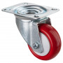 Roulette Manutention Pivotante Polyuréthane rouge - Ø80mm 100kg - Fix. Platine