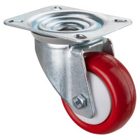Roulette Manutention Pivotante Polyuréthane rouge - Ø80mm 100kg - Fix. Platine