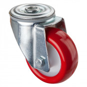 Roulette Manutention Pivotante Polyuréthane rouge - Ø80mm 100kg - Fix. Trou central