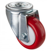 Roulette Manutention Pivotante Polyuréthane rouge - Ø80mm 100kg - Fix. Trou central