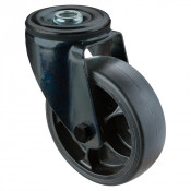 Roulette Scénique Pivotante Caoutchouc noir - Ø100mm 110kg - Fix. Trou central
