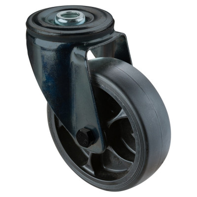 Roulette Scénique Pivotante Caoutchouc noir - Ø100mm 110kg - Fix. Trou central