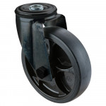 Roulette Scénique Pivotante Caoutchouc noir - Ø125mm 120kg - Fix. Trou central