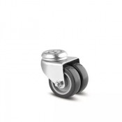 Roulette jumelée caoutchouc D50 œil – Charge 45 kg – Fixation pivotante polyvalente
