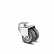 Roulette jumelée caoutchouc D50 œil – Charge 45 kg – Fixation pivotante polyvalente