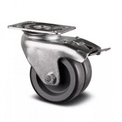 Roulette jumelée frein caoutchouc D75 plat – 80 kg – Blocage fiable et maniabilité 