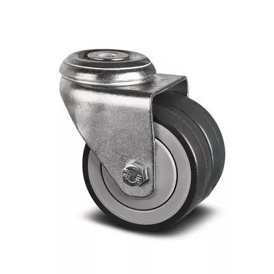 Roulette pivotante jumelée caoutchouc D75 œil – 85 kg – Souplesse et précision directionnelle