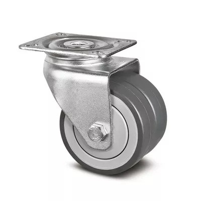 Roulette pivotante jumelée caoutchouc D75 plat – 85 kg – Maniabilité fluide et stable