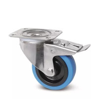 Roulette à Frein Inox Caoutchouc Bleu – Diamètres 100 à 125 mm – Charge 160 à 200 kg