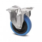 Roulette Fixe Inox Caoutchouc Bleu – Diamètres 100 à 125 mm – Charge 160 à 200 kg