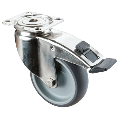 Roulette Inox Caoutchouc Ø100mm 100kg - Avec blocage directionnel