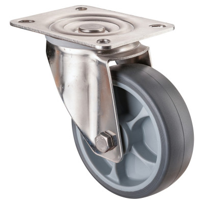 Roulette Inox Caoutchouc Ø100mm 110kg - Pivotante