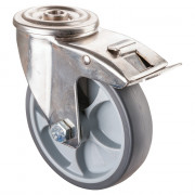 Roulette Inox Caoutchouc Ø125mm 120kg - Avec blocage directionnel