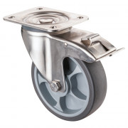 Roulette Inox Caoutchouc Ø160mm 200kg - Avec blocage directionnel