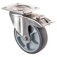 Roulette Inox Caoutchouc Ø160mm 200kg - Avec blocage directionnel