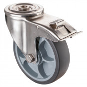 Roulette Inox Caoutchouc Ø160mm 200kg - Avec blocage directionnel