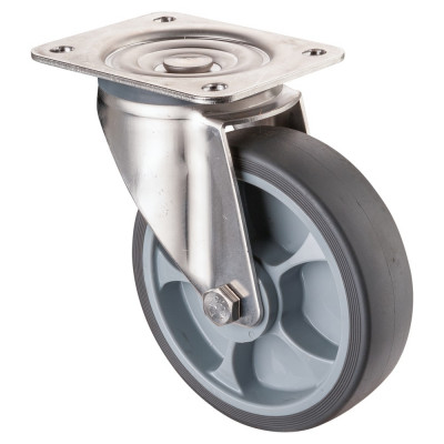 Roulette Inox Caoutchouc Ø160mm 200kg - Pivotante