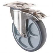 Roulette Inox Caoutchouc Ø200mm 220kg - Avec blocage directionnel