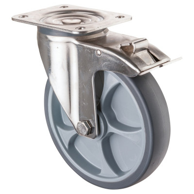 Roulette Inox Caoutchouc Ø200mm 220kg - Avec blocage directionnel
