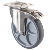 Roulette Inox Caoutchouc Ø200mm 220kg - Avec blocage directionnel Roulette Inox Caoutchouc Ø200mm 220kg - Avec blocage directionnel